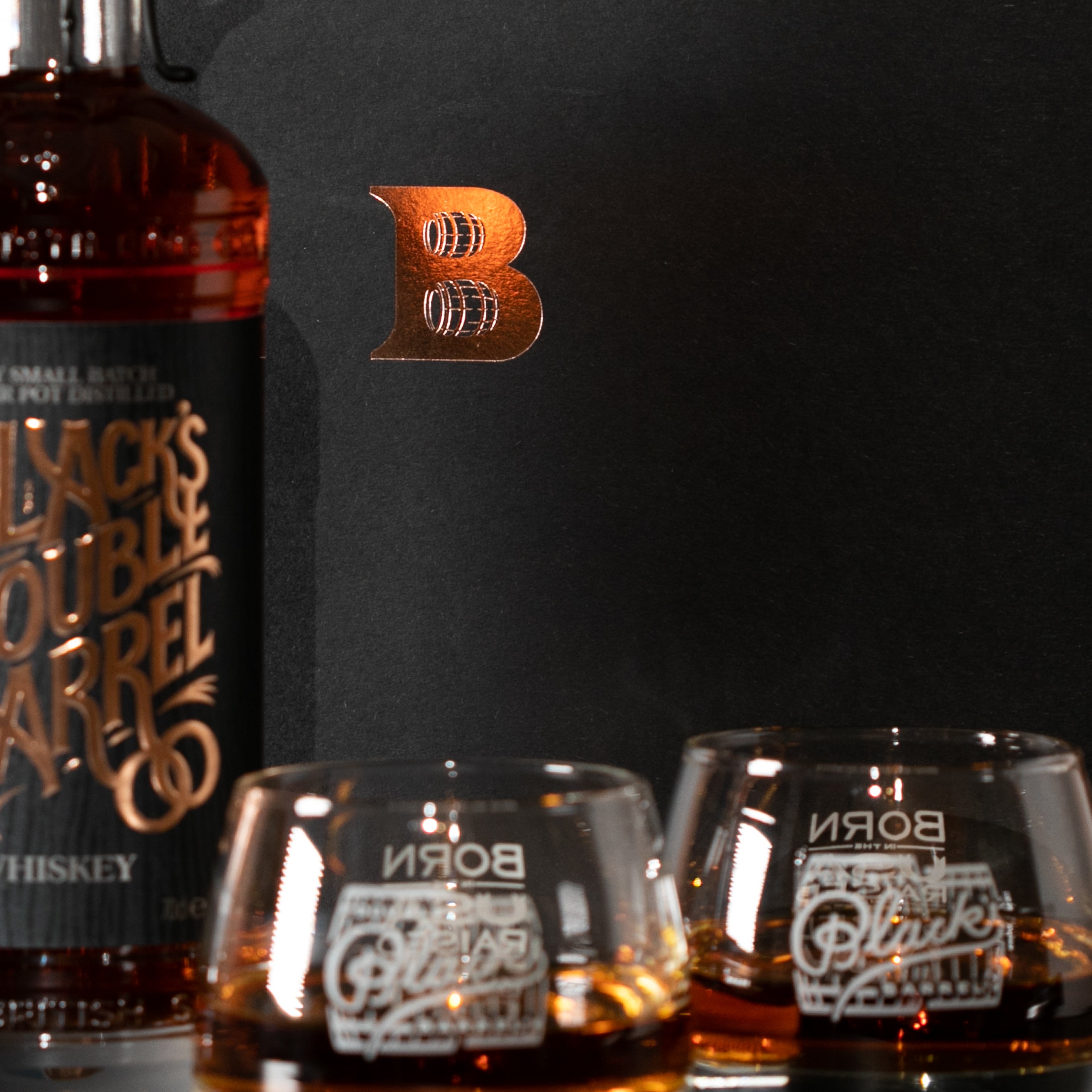 J Black's Double Barrel Whiskey Batch #2 Limited Release 70cl Gift Pack Including 2 Glasses