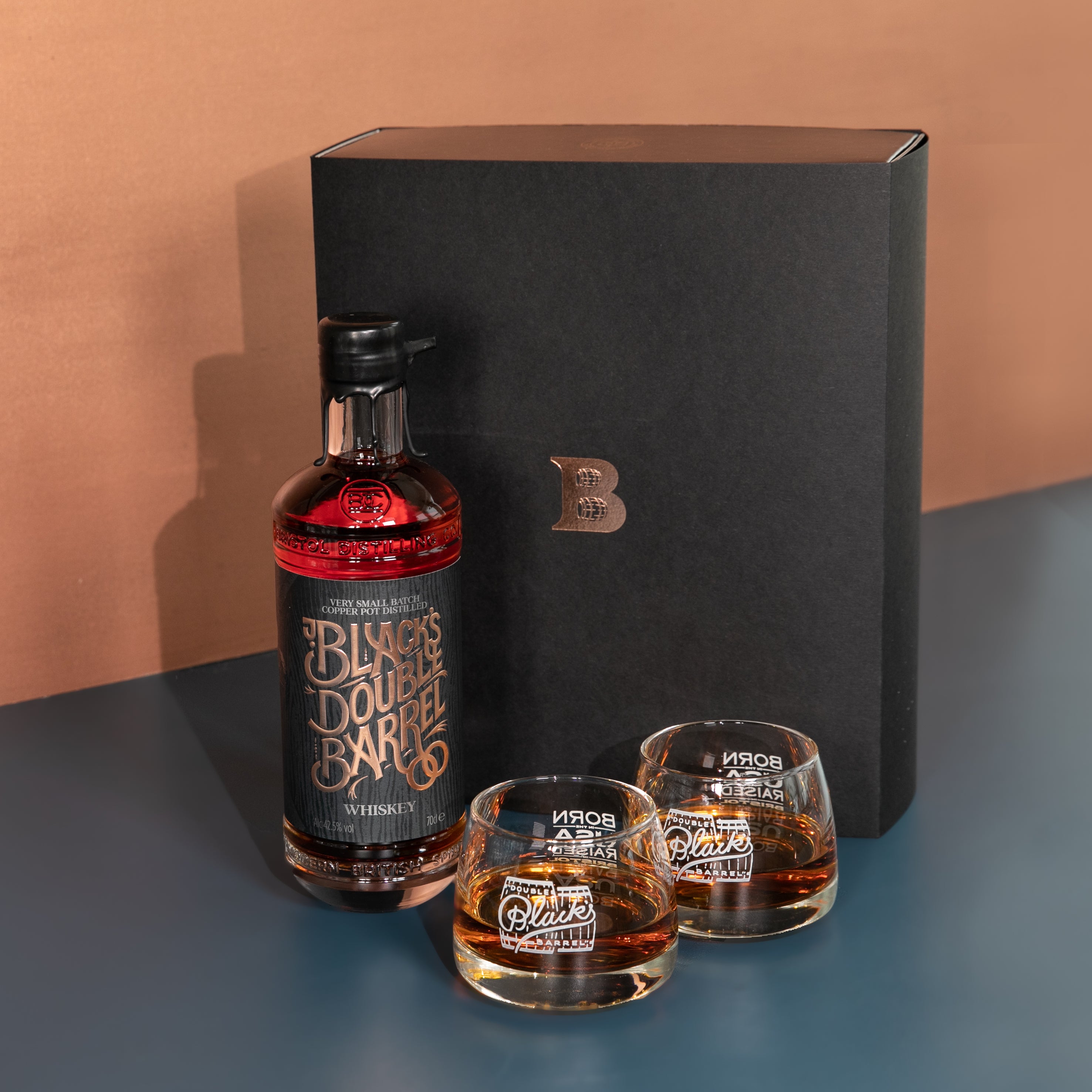 J Black's Double Barrel Whiskey Batch #2 Limited Release 70cl Gift Pack Including 2 Glasses